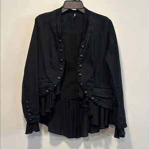 Free People Black Ruffled Blazer